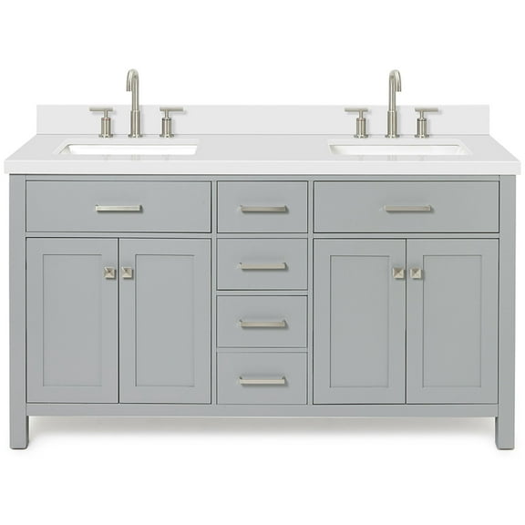 Ariel H061dwqrvo Bristol 61" Free Standing Double Rectangular Basin Vanity Set - Grey