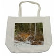 thumbnail image 1 of Safari Shopping Bag, Bengal Tiger in Snowy Jungle Hunting and Cruising for Prey Furry Majestic Mammal, Eco-Friendly Reusable Bag for Groceries Beach and More, 15.5" X 14.5", Cream, by Ambesonne, 1 of 2