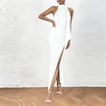 thumbnail image 5 of ClodeEU Women's Mock Neck Sleeveless Maxi Dress with Scarf,Elegant Solid Color High Split Evening Gown White,Women's Plus M, 5 of 5