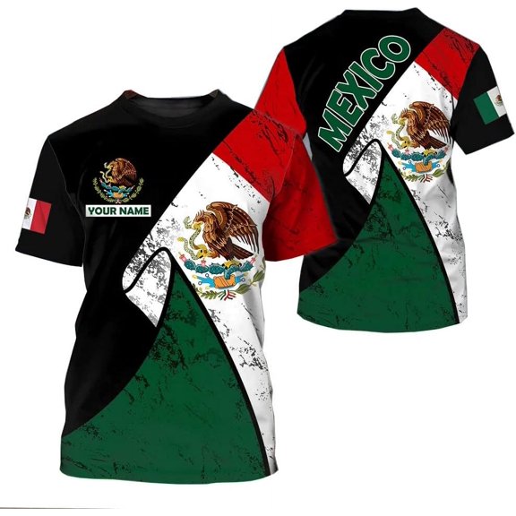 Personalized Mexico Shirt, Camisas de Mexico Customized Mexican Shirts Mexican Flag Mexico 3D Shirt for Men Women (4XL)
