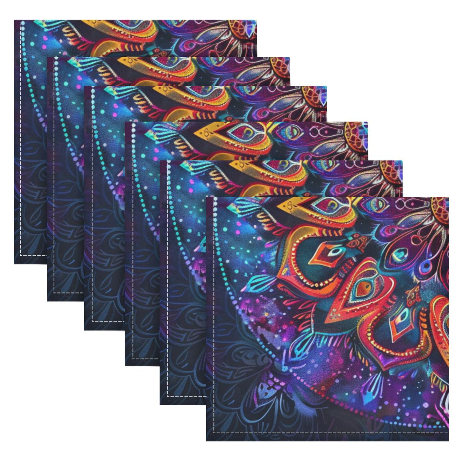 JSTEL Colorful Mandala Tye Die Cloth Napkins Set of 6, 20x20 Inch Washable and Reusable Napkin for Decoupage Dinner Party Everyday Use