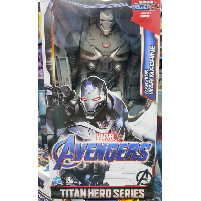 figura de acción de los vengadores infinity war, hulk, antihulk, venom, thanos, modelo de anime coleccionable de escritorio, juguetes, regalo, 30cm — Vista frontal empaquetada en caja de ventana, figura de armadura tipo War Machine de 30 cm visible en 3/4; caja con ilustración metálica, ojos rojos en el arte y logotipo 'Avengers' y sello 'Titan Hero Series'. Adecuada para exhibir en escritorio como colección.