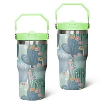20 Oz Tumbler Cactus Blue Green Tumbler with Lid and Straw, Birthday Gift Cup for Friend Women Men Coffee Travel Mug Thanksgiving Day Halloween Christmas Gift Water Bottle