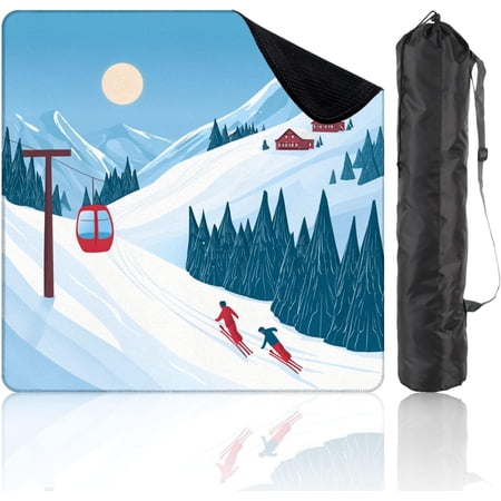 Mahjong Mat Winter Mountain Landscape Pair skis Snow ski Lift 31.5x31.5