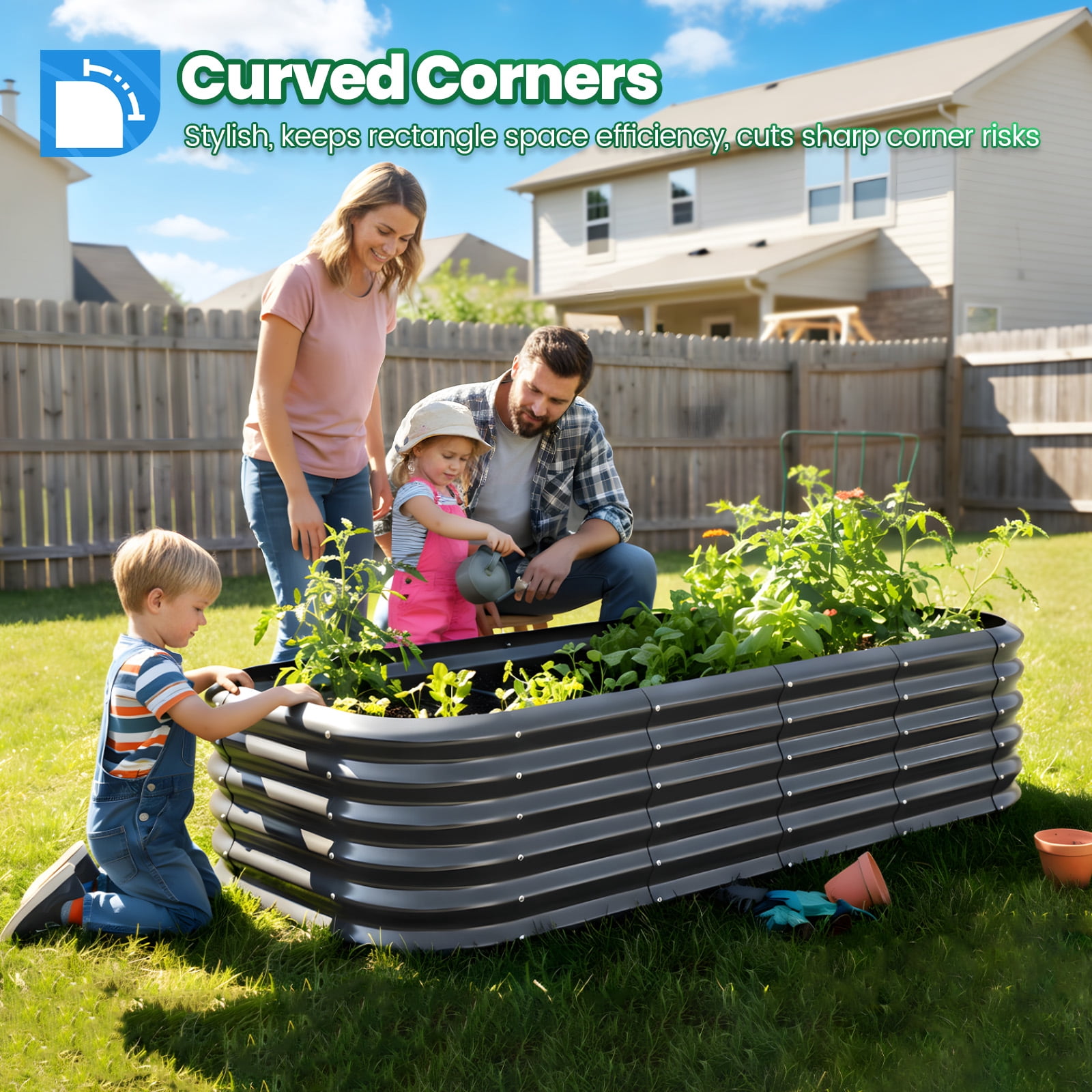 Quictent 6x3x1.5 ft Galvanized Tall Raised Garden Bed Kit, Oval Large Planting Box for Vegetables Outdoor Double Strengthened by Vertical Bar and Crossbar with Liner (Dark Grey)