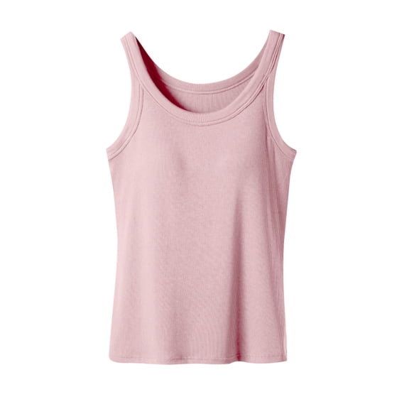 dazeni Plus Size Tank Tops for Women with Built in Bras Comfy Sleeveless Camisole Tee Casual Sports Summer Crewneck T Shirts Pink2 3X-Large