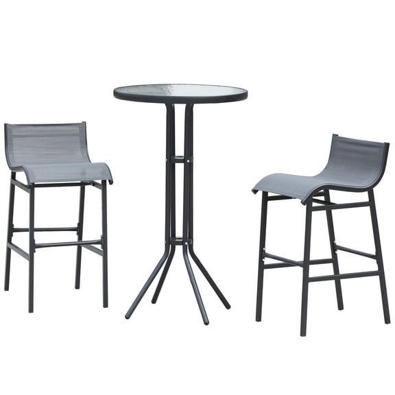3 Piece Bar Height Outdoor Bistro Set for 2 Charcoal Gray