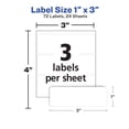 thumbnail image 2 of Avery Removable Labels, 1" x 3", White, 72 Count, 2 of 6