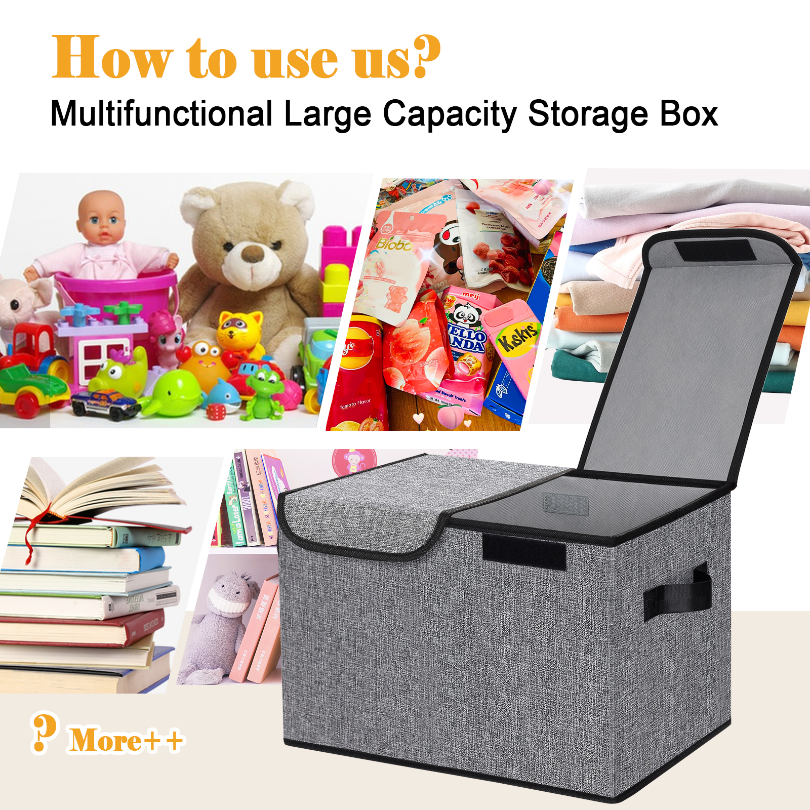 TEAYINGDE 91L Large Toy Box Chest Storage Organizer with Lid, Collapsible Kids Toys Boxes Basket Bins with Sturdy Handles for Boys and Girls, Nursery, Playroom (Gray) - image 3 of 8
