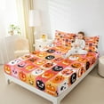 thumbnail image 4 of Feelyou Cartoon Horror Pumpkin Twin Sheet Sets, Patchwork Buffalo Twin Fitted Sheet, Happy Halloween Flat Sheet, Microfiber Bedroom Decor, 3pcs, 4 of 7