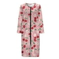 thumbnail image 3 of Yuyamidu Cherry Zipper Front Robes for Women with Pockets Daisy Bathrobe Pink Long Sleeve Robe Size XL Lightweight House Coat Loose Mid-Calf Length Nightgown, 3 of 7