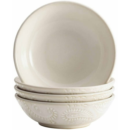 BonJour Dinnerware Paisley Vine 4-Piece Stoneware Fruit Bowl Set, Cream -