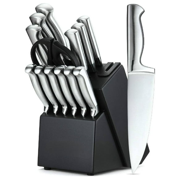 14-Piece Stainless Steel Cutlery Kitchen Knife Set With Block,Built-In Sharpener