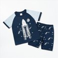thumbnail image 2 of NOLDARES Toddler Boy Patchwork Summer Outfits Short Sleeve Shirt Tops & Casual Shorts Sets Baby Clothes(Navy,3-4 Years), 2 of 9