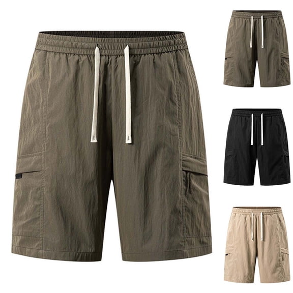 Goodtrade8 Athletic Cargo Shorts for Men Elastic Waist Pockets Drawstring Gym Solid Color Casual Men's Summer Shorts