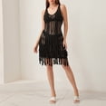 thumbnail image 3 of Douhoow Black Knit Cover Ups for Women Beach Dress Sleeveless V-neck Hollowed Tassel Short Dresses, 3 of 9
