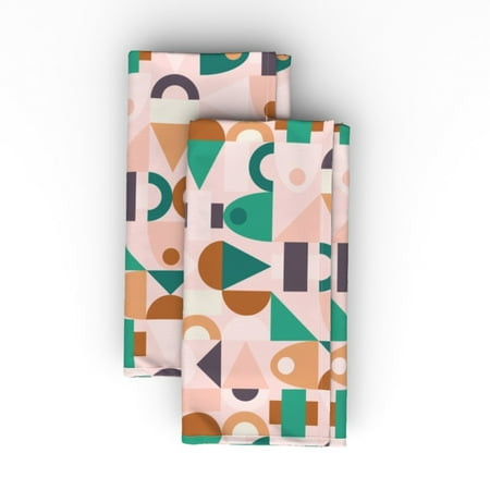 

Cotton Sateen Dinner Napkins (Set of 2) - Geometric Mid Century Mod Bauhaus Aqua Mint Pink Abstract Collage Small Scale Print Shapes Circle Print Cloth Dinner Napkins by Spoonflower