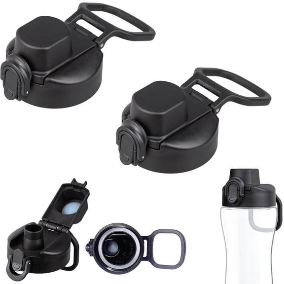 Replacement Lid for Cirkul Water Bottle, Compatible with 12oz To 62oz Plastic and Stainless Steel Bottles, Black Nozzle with Button Lock