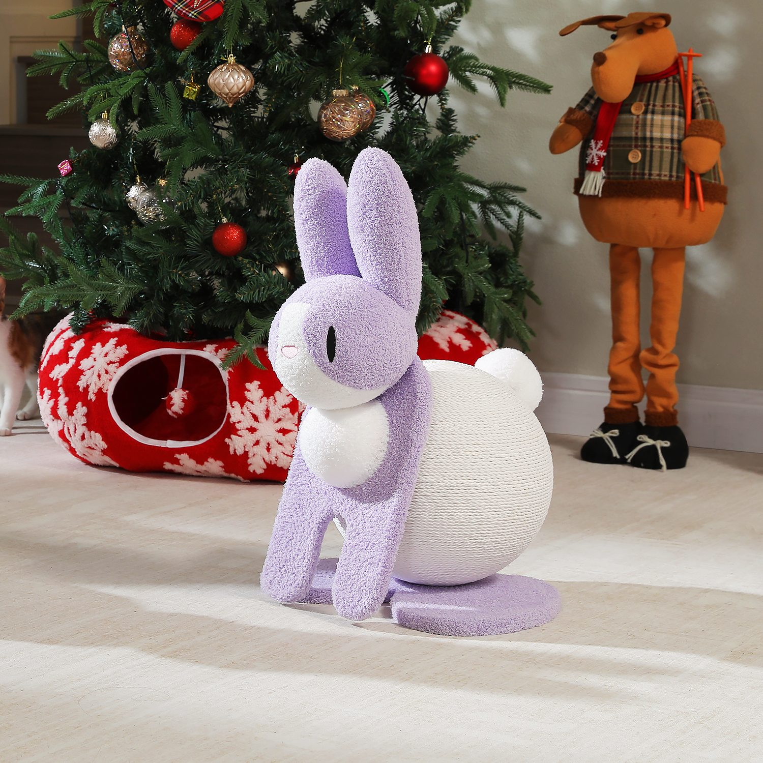 PEQULTI 23" Cute Cat Scratching Post Bunny Style Cat Scratcher with Paper Rope for Indoor Kitten Purple