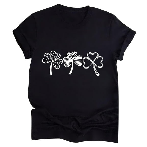 Lovskoo 2024 Summer Tops for Women Trendy Blouses Floral Printed St. Patrick's Day Short Sleeve Shirts Casual Pullover T-Shirt Shirt Black