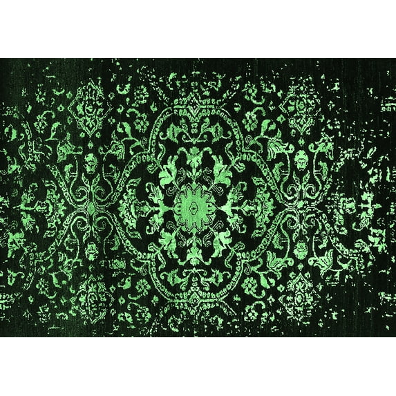 Ahgly Company Indoor Rectangle Oriental Emerald Green Industrial Area Rugs, 7' x 10'