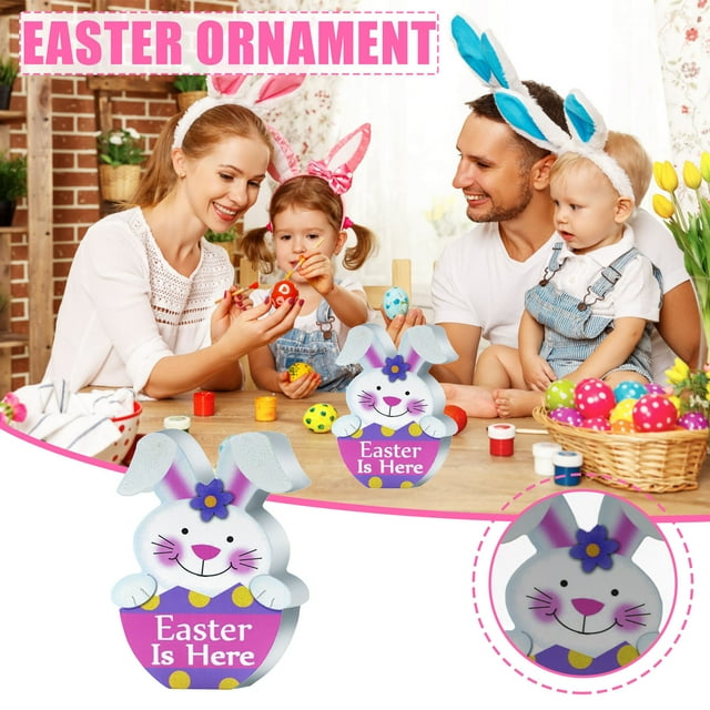 Easter Decorations for Home, Wooden Party Scene Layout Craft Reusable Holiday Display for Tabletop, Festive Indoor Decor and Gift