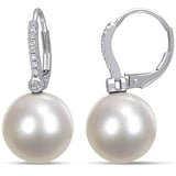 10.5-11 MM White South Sea Pearl and 0.11 CT. T.W. Diamond Dangle Earrings in 14K Gold