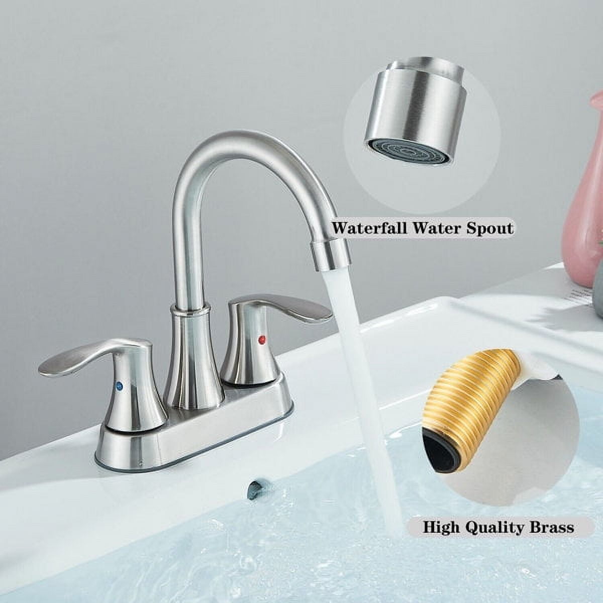 Brushed Nickel Bathroom Sink Faucet 2 Handle 4 Inch Centerset Vanity Mixer Faucet