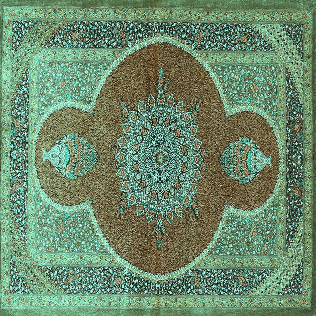 Turquoise Mediterranean Rug Ahgly Company Machine Washable Indoor Square Medallion Turquoise Blue ...