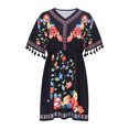 thumbnail image 7 of Hvot&aat Women's Summer Bohemian Style Dress Tassel Short Sleeve V Neck Mini Dress Beach Vacation Outfit, 7 of 7