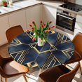 thumbnail image 2 of Abstract Blue Black Gold Geometric Elastic Fitted Round Table Cover Modern Waterproof Outdoor Tablecloth for Holiday Party, Picnic, Patio & Dining Fits Tables Up to 55"-60", 2 of 8