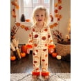 thumbnail image 6 of RUINIXCW Toddler Baby Girl Thanksgiving Silk Satin Pajama Set Girls PJS Fall Winter Sleepwear Turcky Pumpkin Button Down Long Sleeve Shirt Pants Set, 6 of 10