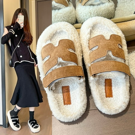 

Women s Slippers H-shaped Casual Lazy Slip-on Thick-soled Cotton Slippers for Outdoor Indoor Use in Autumn and Winter