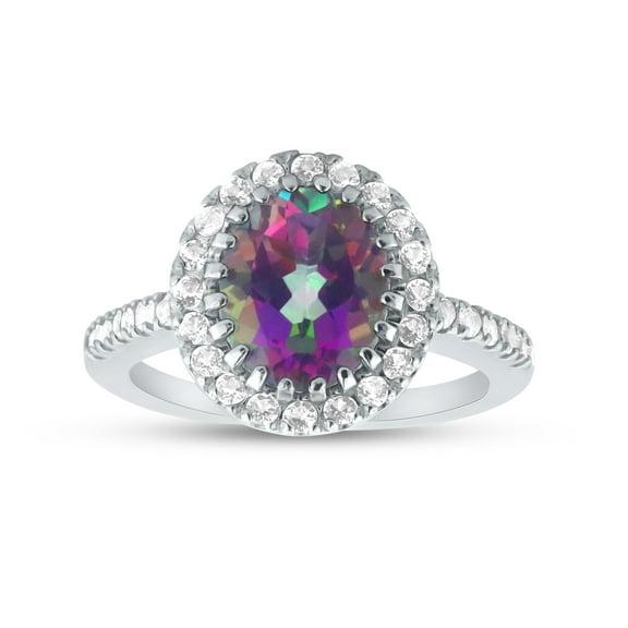 FJC Finejewelers Sterling Silver 3.80 cttw 8x10mm Oval Mystic Topaz and White Topaz accent stones Halo Ring
