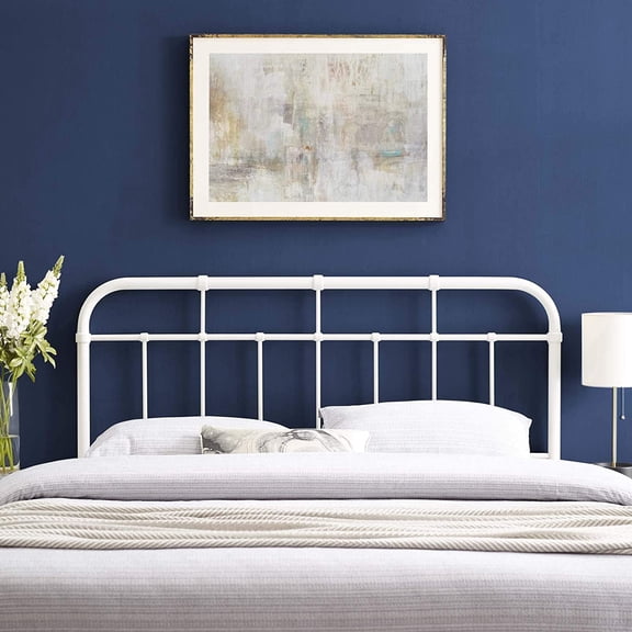 Alessia Modern Farmhouse Metal Full Headboard in White