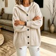 thumbnail image 4 of Rrxhxhs Cardigan for Women Solid Color Cable Knit Button Front Long Sleeve Loose Casual Hooded Sweater Cover Up, 4 of 5