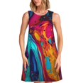 thumbnail image 1 of Vsdgher Robes d'Été Imprimées Abstraites Colorées pour Femmes Robe de Plage Décontractée Col en U Sans Manches Robe Débardeur Ample avec Poche, 1 of 7