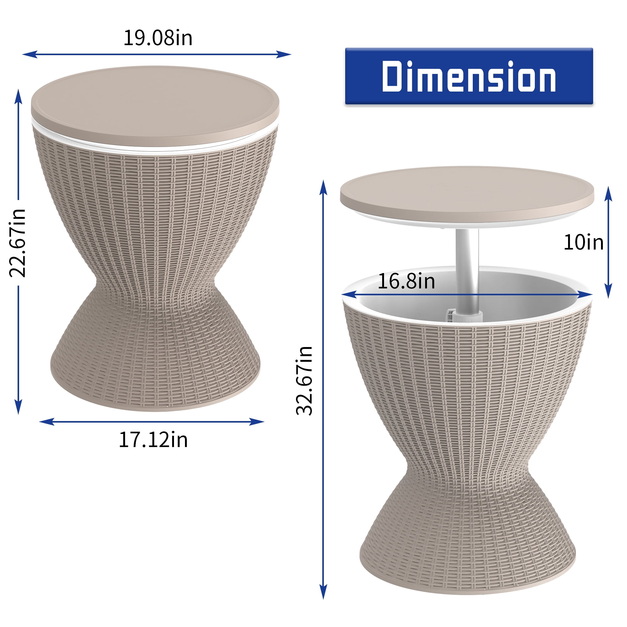 Fazzn  Outdoor Cooler Side Table - 3 in 1 - Designed for use as Outdoor Side Table, Patio Decor and Ice Chest.Black/Brown