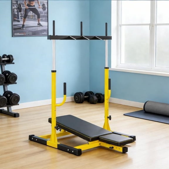 Adjustable Vertical Leg Press Machine in Black and Yellow for Home Gym