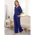thumbnail image 4 of MINTREUS Lounge Sets for Women Knit Short Sleeve V-neck Tops and Long Pants Soft Comfy Pajamas Set Oversized 2 Piece Outfits, 4 of 8