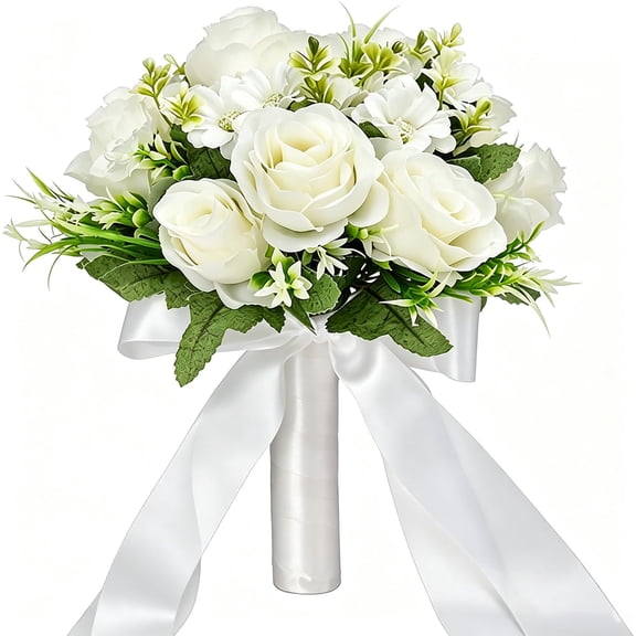 Wedding Bouquets for Bride Bridesmaid Bouquet Champagne White Artificial Roses Flowers for Wedding Valentine's Day Church Home Decoration