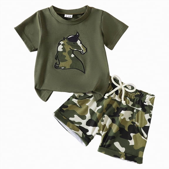 HCNTES Western Baby Boy Clothes Toddler Summer Outfits Cow Embroidery Short Sleeve T-Shirt Cow Shorts Set
