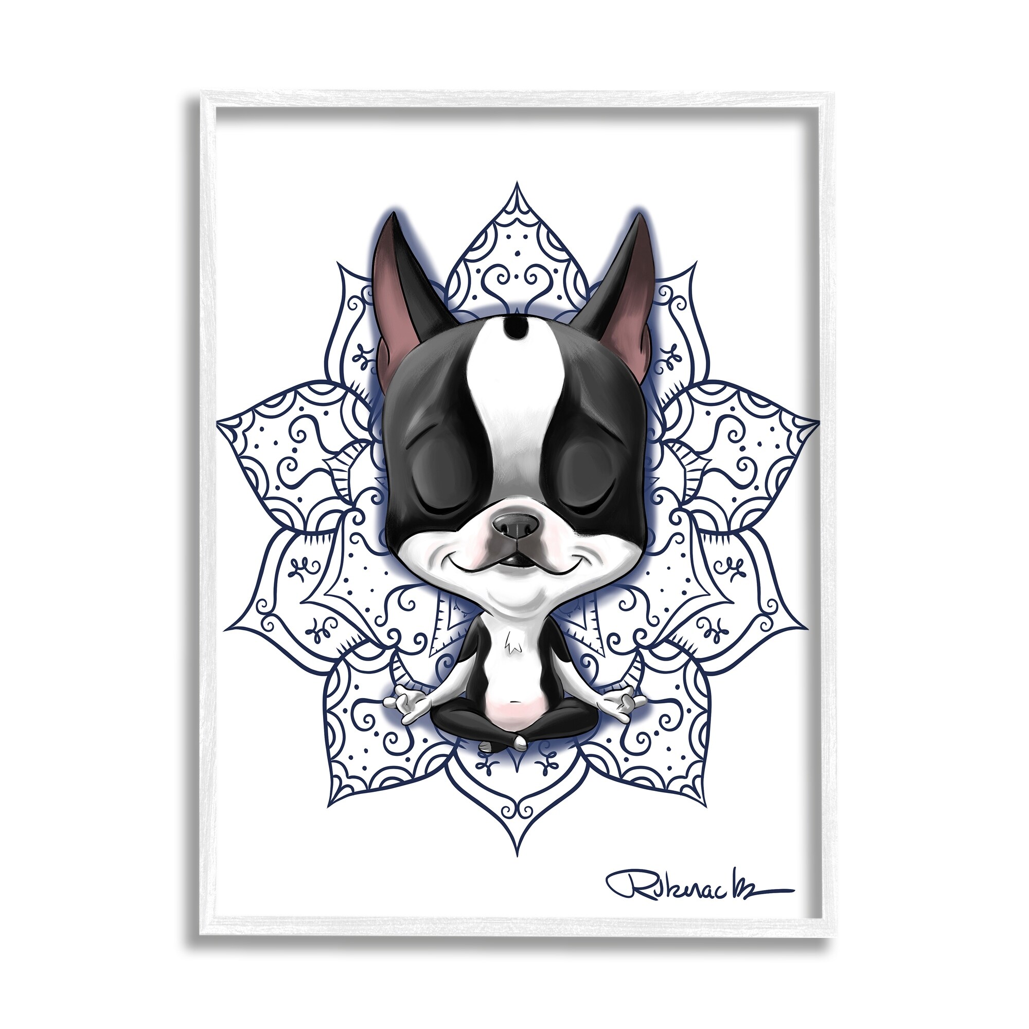 Stupell Industries Relaxed Puppy Dog Meditation Blue Arabesque Pattern, 16 x 20, Design by Brian Rubenacker