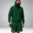 thumbnail image 4 of LEKWK Men Outfit 2 Piece Set Oversized Fall Athletic Long Sleeve Hoodies with Pockets Casual Wide Leg Sweatshorts Lounge Gym Workout Hooded Tracksuit, 4 of 5