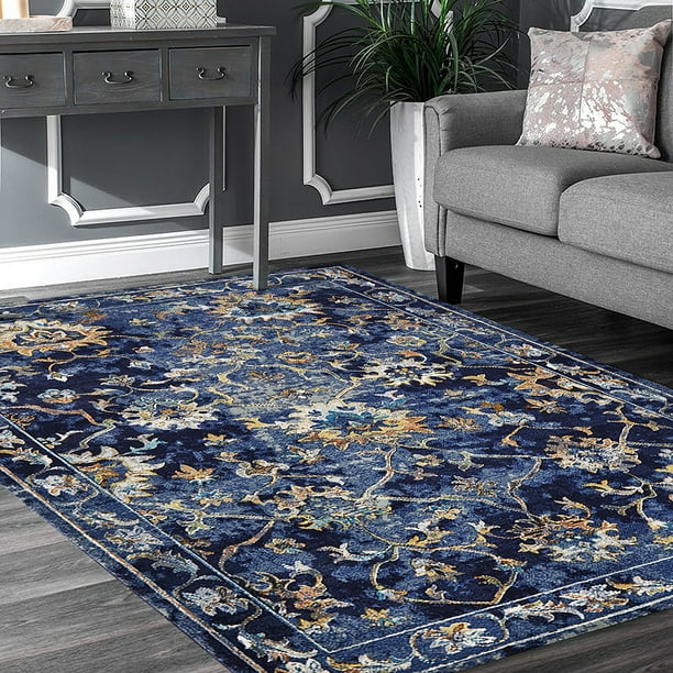 Lr Home Gala Coastal Floral 5x8 Blue Persian Area Rug Walmart Com Walmart Com