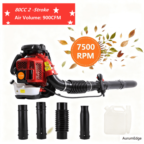 Backpack Leaf Blowe, 2-Stroke Engine 900CFM Air Volume 2.3L Tank Leaf Blower 80CC Gas Powered Backpack Snow Blower Adjustable Tube Gas Powered Blower Powerful Clearing Blower for Lawn Care