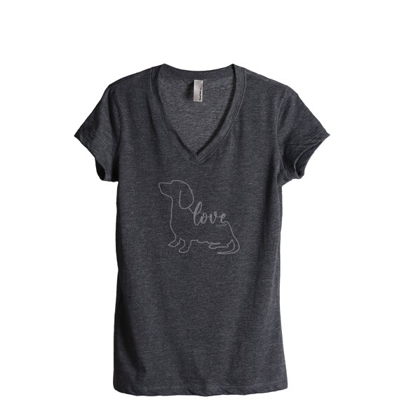 Dachshund Love Signature Women's Fashion Relaxed V-Neck T-Shirt Tee Charcoal Grey Large