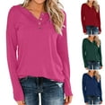 thumbnail image 5 of Ladies Trendy Casual Tops Long Sleeve Button V Neck Loose Fit Solid Color Cotton Comfy Women's Pullover Shirts Blouses Navy,2XL, 5 of 5