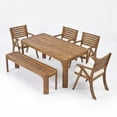 thumbnail image 3 of Christopher Knight Home 6-Piece Outdoor Acacia Wood Dining Set for 6 People, Cream Cushion, Teak Finish, 3 of 16