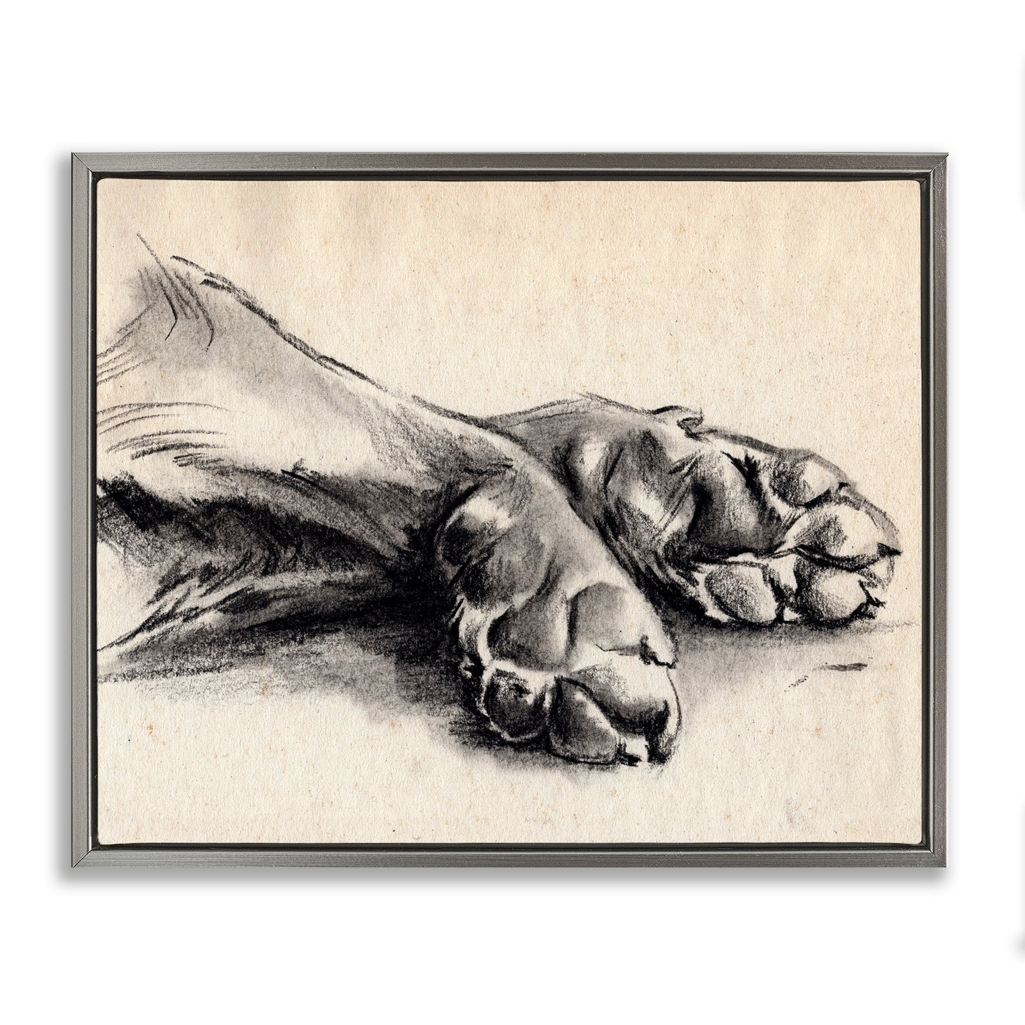 Stupell Industries Dog Paw Charcoal Design Minimal Tan Black Luster Gray Framed Floating Canvas Wall Art, 16x20, by Jennifer Paxton Parker